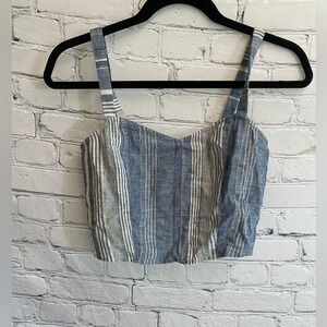 5/$20 Women’s Express Blue White Linen‎ Blend Summer Prep Crop Tank Top Size XS
